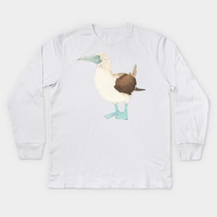 BLUE-FOOTED BOOBY BIRD - Watercolor Painting Kids Long Sleeve T-Shirt